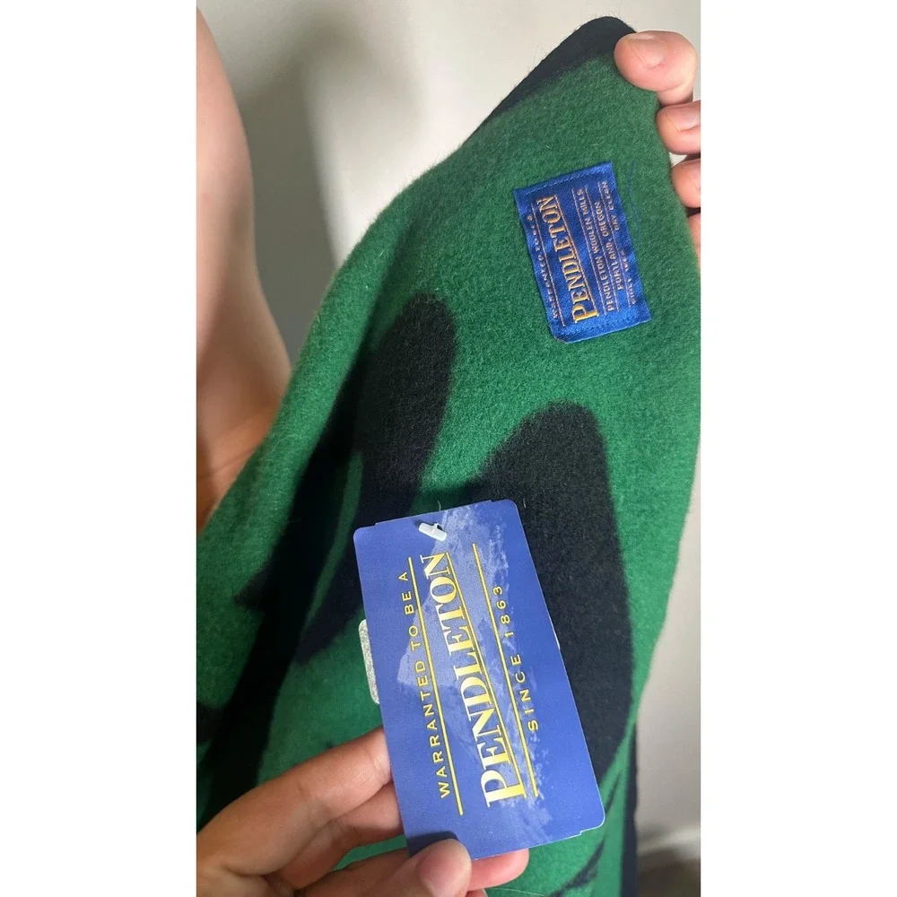 Vintage Pendleton Chinook Capital Wool Blanket 64x72 Green Black NWT Tribal